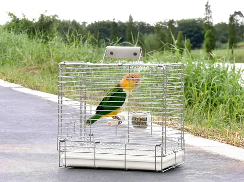Miniatura 2 de Transportín Jaula de Viaje para Pájaros – Jaula de viaje plegable portátil de acero inoxidable 304 con recipientes de alimentación para loros