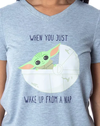 Miniatura 2 de Star Wars The Mandalorian Baby Yoda Wake Up Face - Conjunto de pijama de 2 piezas para mujer, Gris