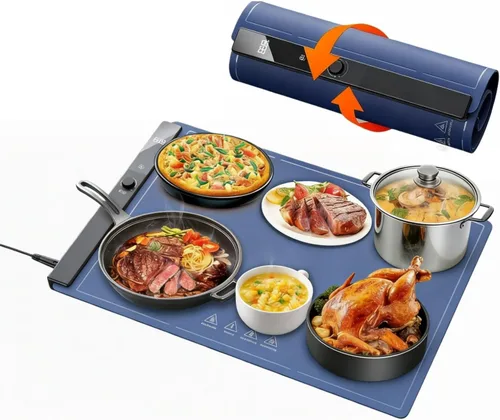 Miniatura 7 de Tapete de calentamiento de alimentos de 24 x 16 pulgadas, bandeja de calentamiento eléctrica con 6 niveles de temperatura ajustable, calentamiento