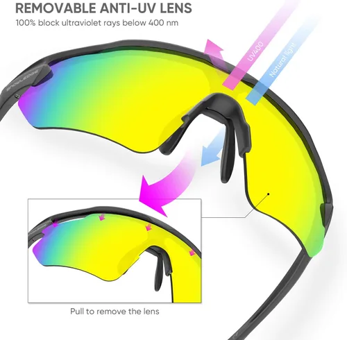 Miniatura 4 de Gafas de ciclismo, lentes deportivos polarizados con marco irrompible TR90, anti-UV400 A # Negro y gris basado en lentes REVO Gold