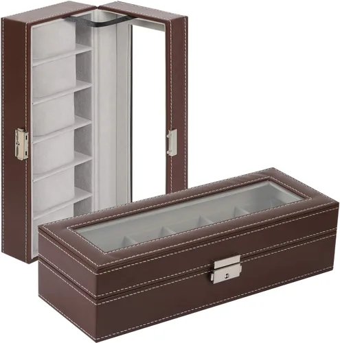 Miniatura 4 de NEX Caja de reloj organizador para hombres de piel sintética superior de cristal para el almacenamiento de relojes