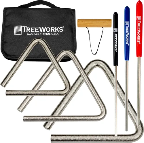 TreeWorks Juego de campanillas triangulares de 6 pulgadas con batidores/golpeadores, bolsa, fabricado en Estados Unidos, instrumentos profesionales