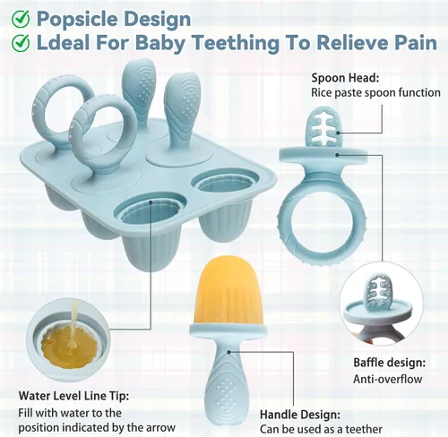 Miniatura 4 de Moldes de paletas de silicona para bebés con palitos, moldes mini para paletas de bebés moldes para paletas de leche materna para alivio del dolor