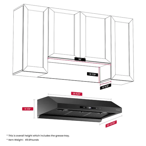 Miniatura 6 de GASLAND Master Campana extractora debajo del gabinete de 36 pulgadas, negro mate, 700 CFM para ventilador de escape de cocina de cocción de alta