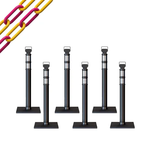 Miniatura 60 de Trafford Industrial - Paquete de 6 postes de delineador de 45 pulgadas, collares reflectantes de 3 pulgadas, base de goma de 10 libras