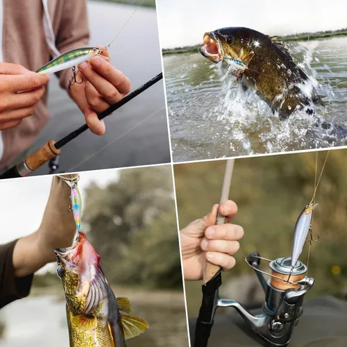 Miniatura 7 de Minnow Crankbait 2 Hook Jerkbaits Buceo Lento Bass Pesca Señuelo Duro Sets