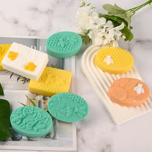 Miniatura 6 de Sakolla 2 paquetes de moldes de jabón de silicona para abejas de 6 cavidades, moldes de silicona de panal de abeja rectangulares y ovalados, moldes