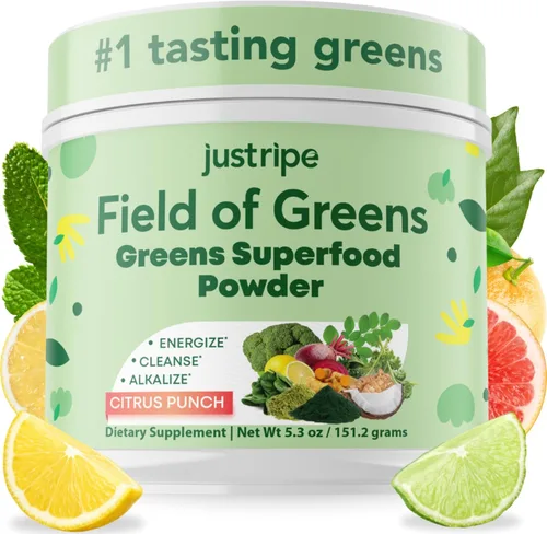 Field of Greens - Superalimento en polvo con espirulina orgánica, clorella, polvo de raíz de remolacha, probiótico Bacillus Coagulans, una mezcla a