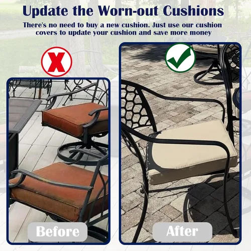 Miniatura 6 de FLYMEI Patio Cushion Covers 16x16x2.5 Waterproof Outdoor Cushion Cover Replacement 1Packs Outdoor Seat Cushion Slipcover for Rattan Chair Sofa, Beige