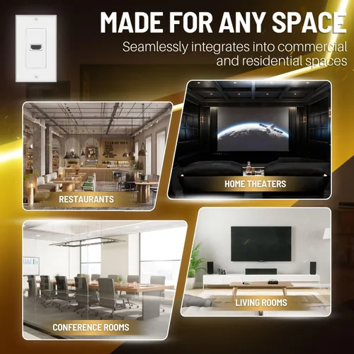 Miniatura 9 de TNP - Placa de pared HDMI – 1 puerto HDMI enchufe panel de montaje decorativo placa frontal con 4K UHD ARC/eARC Ethernet Pass-Thru soporte