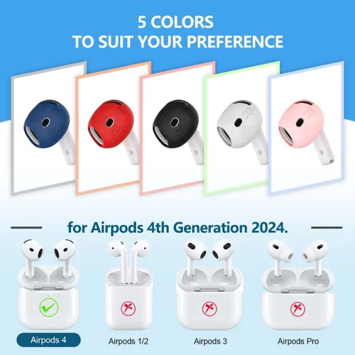 Miniatura 7 de 5 pares de almohadillas para AirPods 4, funda de auriculares de silicona AirPod 4 antideslizante y suave, accesorios para Air Pod 4 compatibles