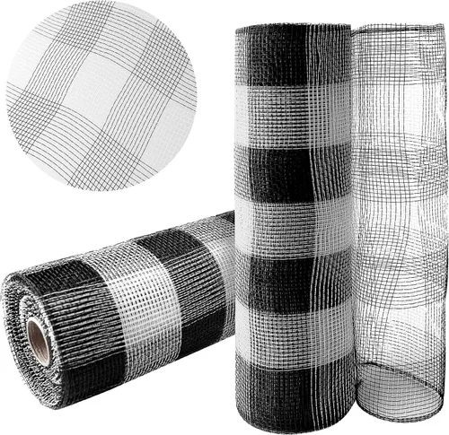 2 rollos de cinta de malla decorativa en blanco y negro de 10 pulgadas x 30 pies, rollos de cinta de malla de polietileno con rayas básicas para