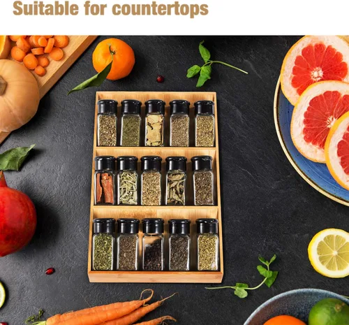 Miniatura 7 de Estante de bambú de 3 niveles para especias, gabinete de cocina de madera, organizador de especias, soporte para tarros de especias
