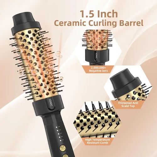 Miniatura 4 de Cepillo térmico de oro de 24K, cepillo rizador de peinado duradero con brushing, cepillos redondos de calentamiento rápido de 30 segundos de 1.5