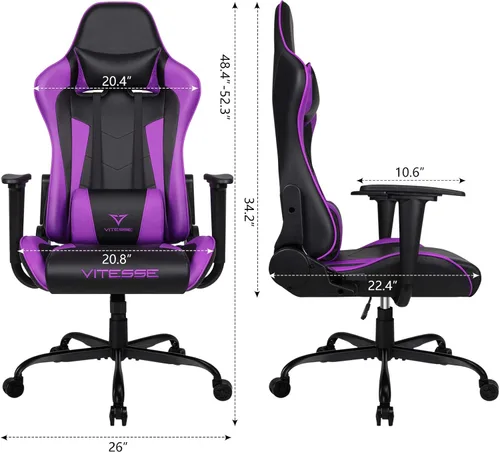 Miniatura 3 de Silla de juegos, silla ergonómica de carreras de respaldo alto con soporte lumbar y reposacabezas, silla de escritorio para computadora para niña