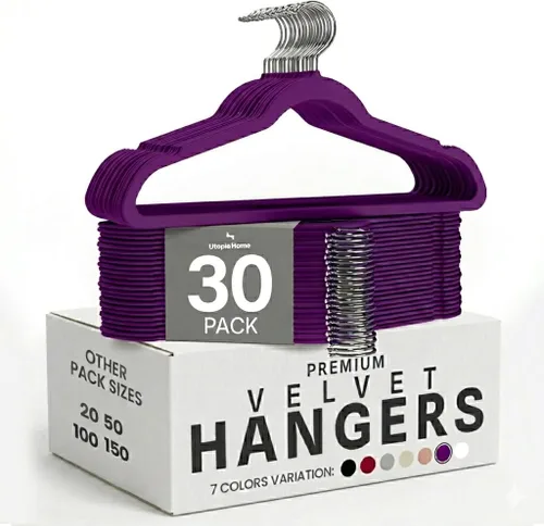 Miniatura 13 de Utopia Home Velvet Hanger - Paquete de 100 perchas delgadas antideslizantes de lujo para pantalones y abrigos, perchas fuertes que ahorran espacio