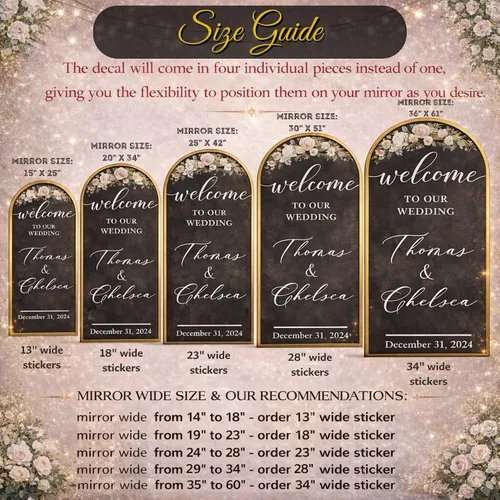 Miniatura 4 de Calcomanía con texto en inglés "Welcome to Our Wedding Mirror" – Soon to Be Mr & Mrs - Calcomanía de espejo personalizable – Just Married