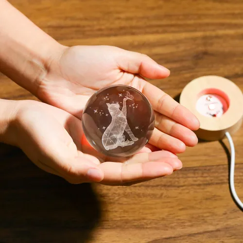 Miniatura 4 de Bola de cristal de gato 3D - Figuras de gato de cristal y decoración para habitación, cumpleaños o recuerdo