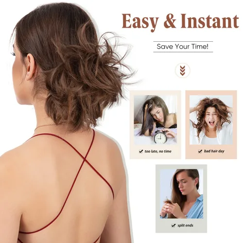 Miniatura 7 de Postizo de Cabello de Moño Despeinado con Peine Lateral Clip en Postizo de Moño para Mujeres Corto Natural Liso Versátil Estilos Ajustables Piezas