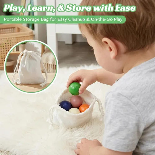Miniatura 12 de Juguetes Montessori de bolas arcoíris en vasos para niños de 3 años, juegos de madera de preescolar para niños pequeños, juegos de aprendizaje
