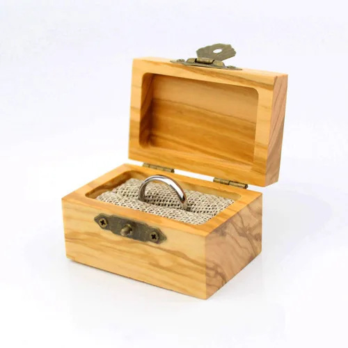 Miniatura 5 de Caja de anillo de compromiso de madera rústica Caja de anillo de madera maciza de olivo para almacenamiento de anillos de boda de propuesta