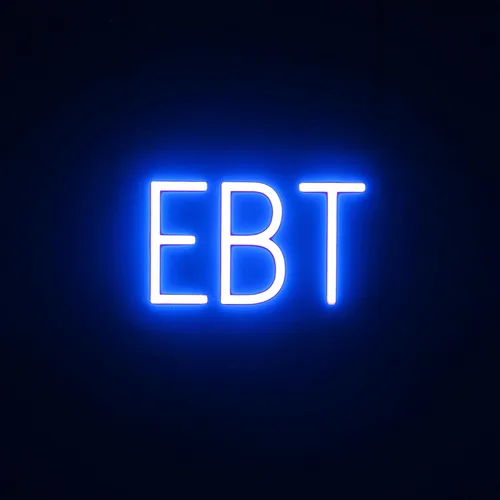 SpellBrite Letrero EBT para negocios | Letrero relacionado con cajero automático y EBT con aspecto de neón, fuente de luz LED azul | 12.5 x 6.3