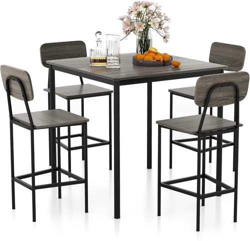 Miniatura 8 de KOTEK Juego de mesa de comedor de 5 piezas, mesa de cocina industrial y sillas para 4, juego de comedor que ahorra espacio con taburetes de bar