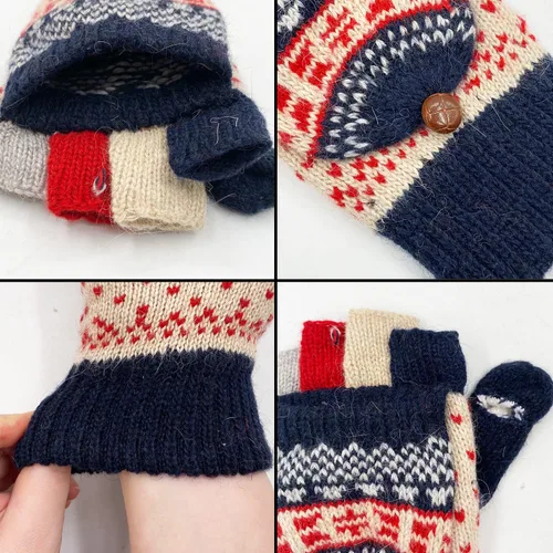 Miniatura 38 de Beurlike Guantes de invierno para mujer, de lana cálida, a prueba de viento, convertibles, sin dedos