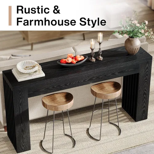 Miniatura 3 de Tribesigns Mesa de sofá consola de madera de 59 pulgadas de largo detrás del sofá con patas de listones verticales para entrada, pasillo, entrada