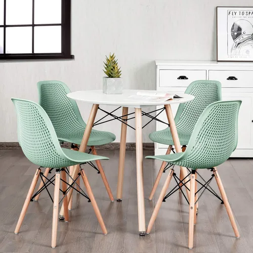 LDAILY Moccha - Juego de 4 sillas de comedor DSW, sillas laterales de PP con patas de madera de haya y diseño de malla, sillas laterales modernas