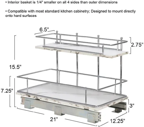 Miniatura 4 de Household Essentials - Organizador Glidez de mármol sintético, de armario de cocina, de 2 niveles, estantes extraíbles, 53 cm de profundidad x 31 cm