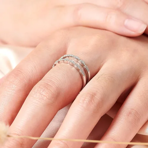 Miniatura 8 de Anillo de boda trenzado de circonita cúbica para mujer, anillo de compromiso apilable de plata de ley 925 blanca, talla 4-12