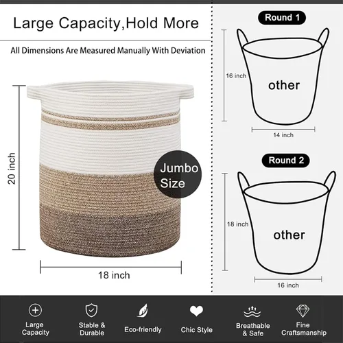 Miniatura 5 de OIAHOMY Cestas de lavandería de 80 litros con asas, cesta decorativa para sala de estar, cesta de almacenamiento tejida para juguetes, almohadas