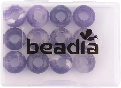 Miniatura 5 de BEADIA Cuentas Naturales de Amatista de Cristal Rondelle con Orificio Grande (5.5mm) Cuentas Semipreciosas Sueltas para Hacer Joyas 14mmx7.5mm 12