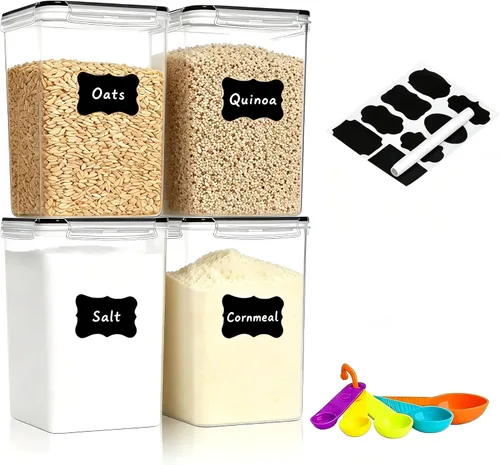 Miniatura 17 de 2 recipientes grandes de almacenamiento de alimentos de 6.5 litros/220 onzas, recipientes herméticos de plástico sin BPA para harina, azúcar