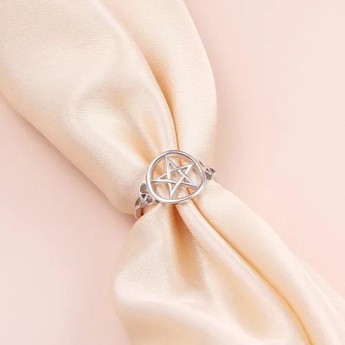Miniatura 5 de Anillo de plata de ley S925 con amuleto de pentagrama y nudo celta estrella y bruja para mujeres y hombres