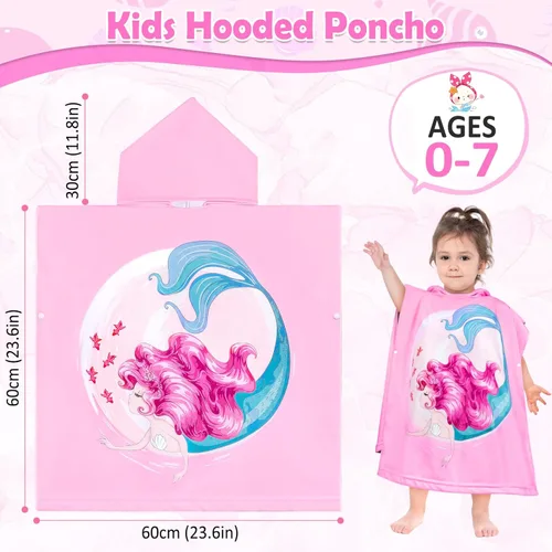 Miniatura 4 de HUANLANG Toalla de playa con capucha para niños y niñas, toalla de playa para baño, piscina, poncho de playa, toalla de algodón súper suave