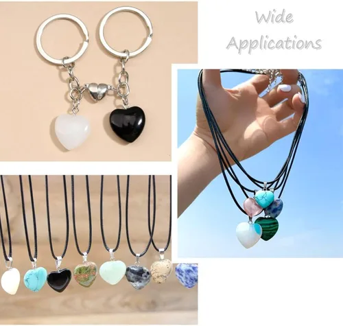Miniatura 6 de FASHEWELRY 48 colgantes de piedra en forma de corazón, 12 estilos mezclados, naturales y sintéticos, dijes de cristal de chakra curativo para hacer