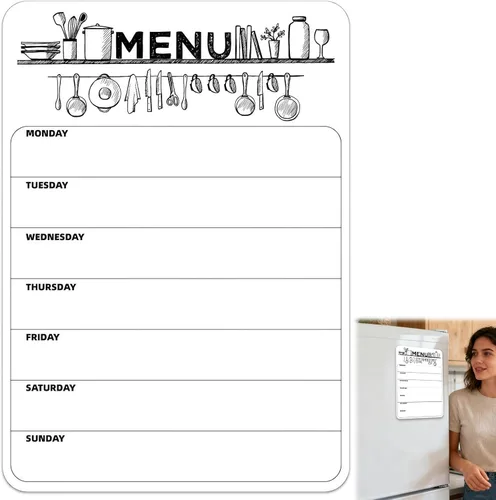 Planificador semanal magnético de comidas para refrigerador, tablero de menú de borrado en seco de 8 x 12 pulgadas, pizarra blanca resistente a las