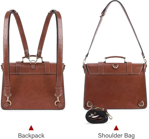 Miniatura 6 de ECOSUSI Mochila para mujer, maletín para computadora portátil, de cuero vegano, bolsas de trabajo para portátiles de 15.6 pulgadas, color café, 15,6