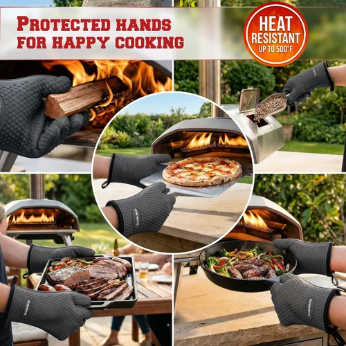 Miniatura 3 de KITCHEN PERFECTION Guantes de silicona para horno de pizza, guantes extremadamente resistentes al calor para hornos de pizza al aire libre e