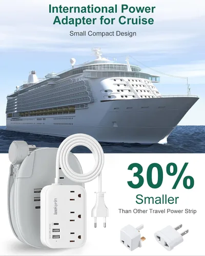 Miniatura 4 de Adaptador de enchufe de viaje europeo, regleta de corriente de EE. UU. a Reino Unido Europa para UE/RU/EE. UU. con USB C, 3 puertos USB 3 tomas