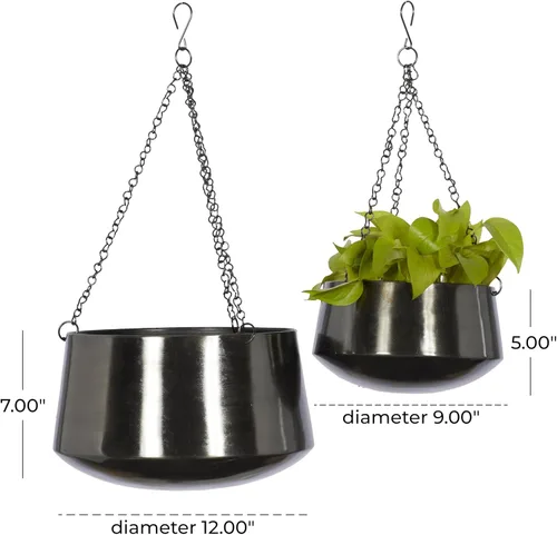Miniatura 6 de Deco 79 Macetero de metal para interiores y exteriores, maceta colgante con cadena, juego de 2 colgadores de 5 pulgadas, 7 pulgadas de alto