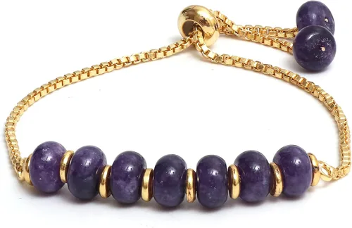 Miniatura 18 de Gempires - Pulsera de cuentas redondas naturales, chapada en oro amarillo de 14 quilates, joyería hecha a mano, pulseras ajustables para mujer