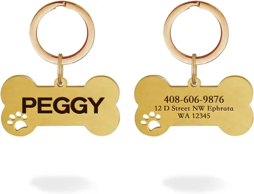 Etiquetas de latón para perros, elegantes y personalizadas, de doble cara, grabadas profundas, forma de pata de gato y perro, tamaño pequeño