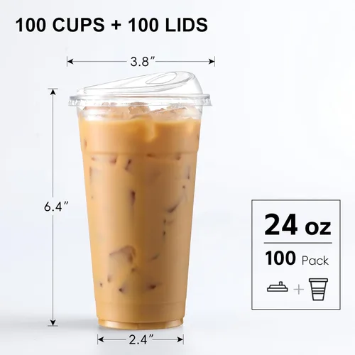 Miniatura 2 de AOZITA 100 unidades de vasos desechables de plástico de 24 oz con tapas sin pajita, vasos de plástico transparentes para café helado, ideales