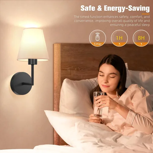 Miniatura 6 de NIORSUN Juego de 2 apliques de pared con pilas de 13.8 pulgadas, luces de pared recargables negras con bombillas desmontables regulables de 10400