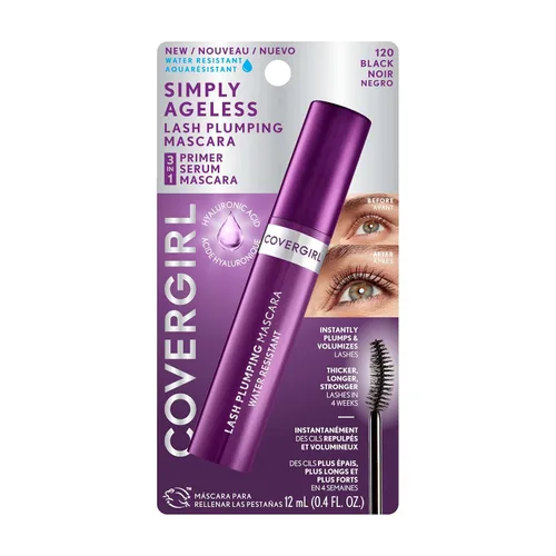 Miniatura 3 de COVERGIRL Simply Ageless Máscara de Pestañas Voluminizadora, Negro Resistente al Agua, Paquete de 1 120 negro resistente al agua