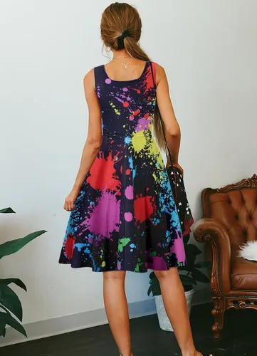 Miniatura 49 de uideazone - Vestido de mujer sin mangas cuello redondo de verano, para playa, casual, Midi línea A.
