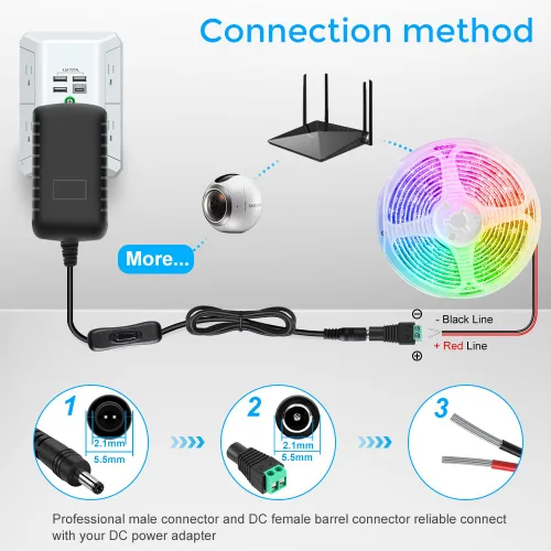 Miniatura 6 de Fuente de alimentación de 12 V, fuente de alimentación de 12 voltios 1A 12 W CC con interruptor de encendido y apagado, adaptador de corriente LED